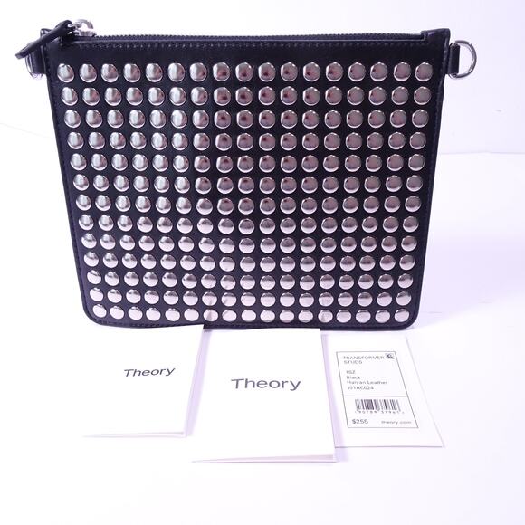 Theory Handbags - Theory Women's Transformer Studs Leather Pouch Clutch NWT 255 Black Silver